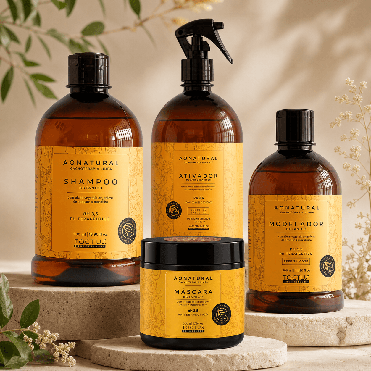 Kit Cachos Botânico com Shampoo Ao Natural, Máscara Ao Natural, Ativador Ao Natural, Modelador Ao Natural